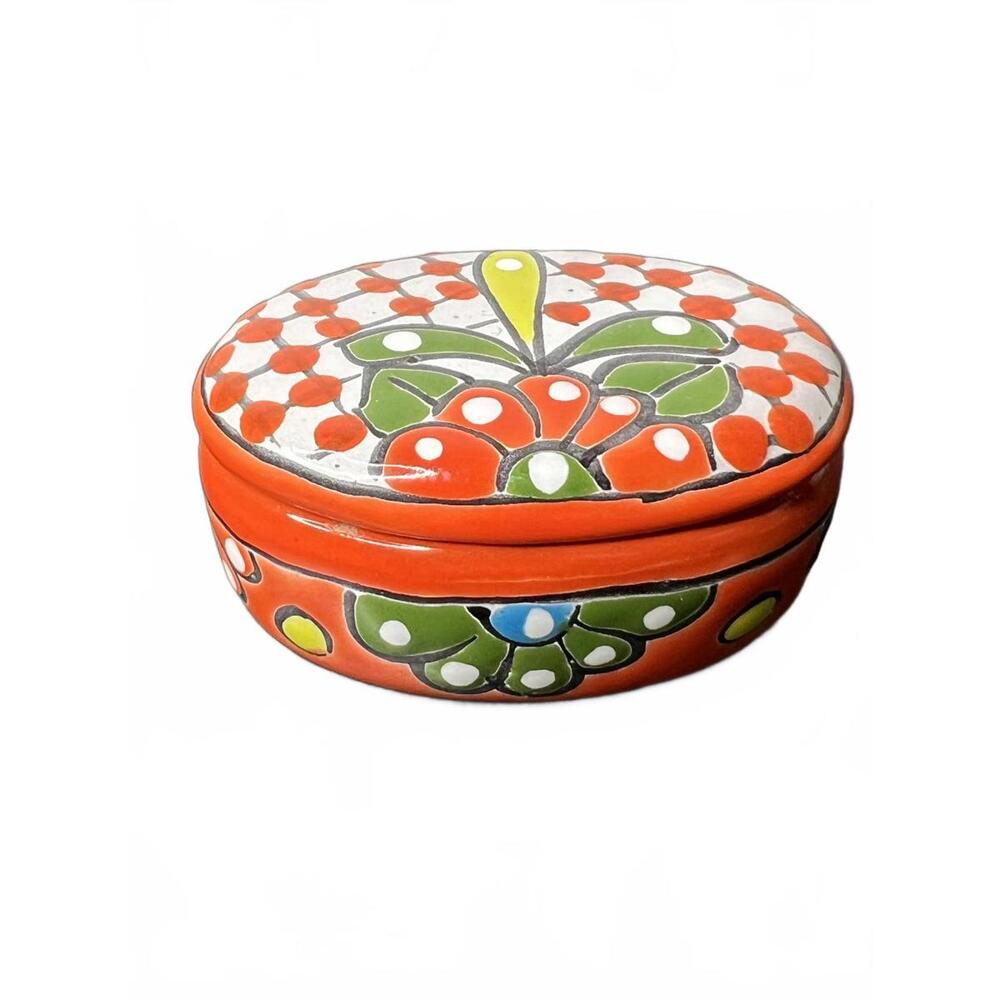 Talavera-Style Ceramic Box w/Talavera Flowers Swab‎ Jar in